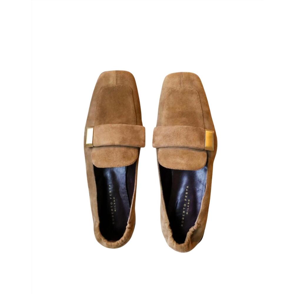 NEW ROBERTO FESTA women's alisa suede buckle loafer in cannella